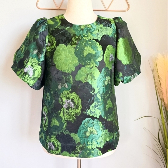 Tuckernuck, New Pomander Place Lyla Green Jacquard Floral Blouse Top SZ Small - Picture 2 of 15